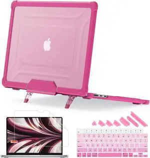 Mektron Durable Case for MacBook Pro 14 INCH M1 A2442/ M2 A2779/ M3 A2918/A2992 /M4 A3112 A3401 A3185 Pro/Max (2021/2023/2024), Shockproof Full Protection Hard Shell with Fold Kickstand, B-Pink