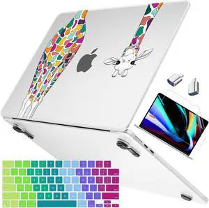Mektron Case Compatible with MacBook Air 15.3 inch Printed Cover 2024/2023 M3 A3114 M2 A2941, [Same as Bare MacBook] Protective Hard Shell with Fold Kickstand, Colorful Giraffe