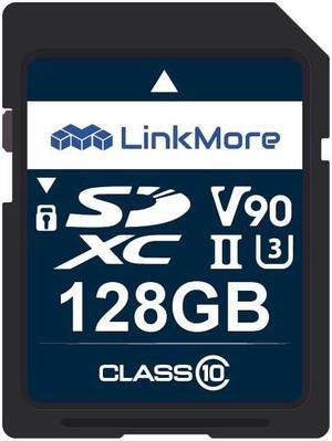 LinkMore XV29 128GB SDXC UHS-II Card UHS-II SD Card, C10, U3, V90, SD Card for Digital Camera, Drone Support 4K 8K Video, Camera Memory Cards up to 250MB/s Read Speed, 220MB/s Write Speed