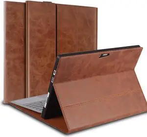 NANRUIL for Microsoft Surface Pro X and Pro X Plus 13 inch Case 2019/2020/2021/2024 Genuine Leather Cover Protective Shell Compatible with Type Cover Keyboard and Pencil Holder.Brown