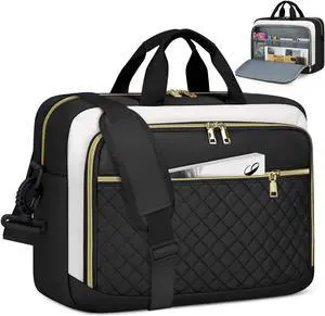 NEWHEY Laptop Bag 17.3 Inch Laptop Briefcase for Women Men Waterproof Shoulder Messenger Bag Large Computer Bag for Business Office Work College, Black&Beige