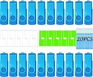 Memorias USB Thumb Drive 2GB USB Flash Drive 20 Pack, Nicepicten Pendrive Bulk USB 2.0 Memory Stick Swivel Blue Pendrive Zip Drive USB Key with 20PCS Lanyard & Label, USB Jump Drive for School Project
