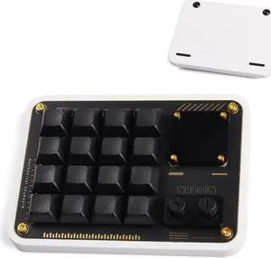 NLOFIN Double Knob Custom Macro Pad Programmable Designer Mini Keyboard 16 Keys with Screen (White, KB16)