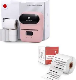 Phomemo M110S Label Maker Set- with 1 50x30mm Label, Bluetooth Label Maker for for Business Labeling, Barcode, Office, Cable, Retail, with Fonts Choose, Icons, Templates, Pink