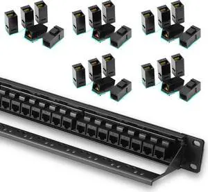 Rapink 24 Port Cat6 Patch Panel with 25 Pack Inline Keystone - Toolless Termination, 10G Speed, Easy Setup, Compatible with Devices with Ethernet Ports
