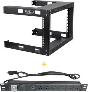 RIVECO 6U WF Wall Mount Rack for Network & Stereo + PDU 6 Outlets & 2 USB Ports Power Strip for Racks & Cabinets...
