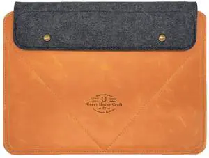 Ronuo Laptop Vintage Leather & Fleece Sleeve for iPad Pro 12.9"/ MacBook Air Pro 13 15 inch 16-inch (Yellow Brown, 16-inch)