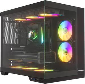 Sevenhero ATX PC Case H602 with 5 ARGB PWM Fans, Supports 360 RAD, Dual Tempered Glass Panels for Panoramic View, Dual Chamber Layout, Mid-Tower Gaming Computer Case (Black)