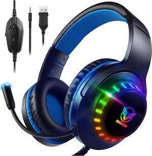 Pacrate RGB Gaming Headset for PS5/PS4/Xbox One/Nintendo Switch/PC/Mac, PS4 Headset with Microphone Xbox Headset with LED Lights, Noise Cancelling PS5 Headset for Kids Adults