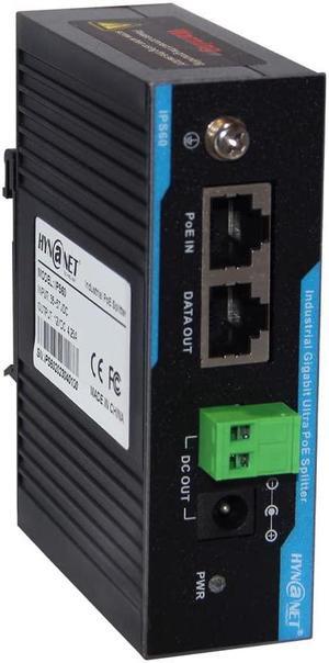 Industrial Din-Rail 802.3bt 60W Gigabit PoE++ Splitter to 12V/4.25A Power Adapter for PTZ Cameras,Access Points