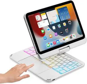 SOUYOYIHI Magnetic 360 Rotating iPad Mini A17 Pro 2024/ iPad Mini 6 Keyboard Case Touchpad 7 Colors Backlit Keyboard Rotatable Slim Folio Keyboard Cover (Silver)
