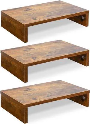 TEAMIX 3 PCS Rustic Brown Monitor Stand Wood