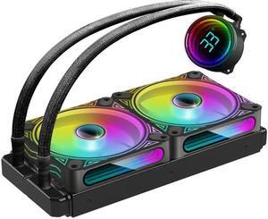 T-240MM Black ARGB Liquid CPU Water Cooling with 240mm ARGB PWM Fan,Temperature Display, Computer Water Cooling