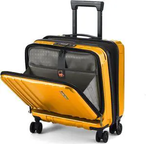 TydeCkare 16" Carry on Luggage with 2 Laptop Compartments, Lightweight Hardshell ABS+PC Suitcase with Dual Control TSA Lock, with YKK Zipper, 4 Spinner Silent Wheels, for Business Travel, Orange