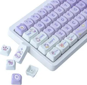 TYRIXKI PBT Keycaps 142 Keys Purple Dream Bunny Keycap Dye-Sublimation Cute Keycap Mao Profile Cat Shape Custom Keycaps for Cherry Gateron MX Swithes Mechanical Keyboards