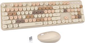UBOTIE Colorful Computer Wireless Keyboards Mouse Combos, Typewriter Flexible Keys Office Full-Sized Keyboard, 2.4GHz Dropout-Free Connection and Optical Mouse (Milk Tea -Colorful)