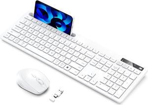 Wireless Keyboard and Mouse White, Vivefox Wireless Keyboard with Phone Holder USB A & Type C Receiver Full-Size Keyboard and Mouse Compatible for Mac, MacBook/Air/Pro, Win 11/10/8/7 Computer - White
