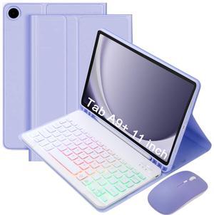 VLEAQC Keyboard Case for Samsung Galaxy Tab A9+/A9 Plus 11 Inch 2023 (SM-X210/X216/X218), Detachable Color Backlit Bluetooth Keyboard and Mouse, Slim Lightweight Stand Cover with Pen Holder (Purple)