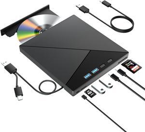 7 in 1 External Blu Ray Drive, 4k Blu Ray Burner with USB 3.0 Type-C Portable Blu Ray Drive, CD DVD Burner 3D BD Player with SD/TF Ports, 4k Optical Drive Compatible with Windows MacOS Laptop Desktop