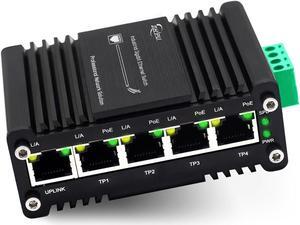 Industrial Gigabit 5-Port 802.3at PoE Switch with 1 Uplink Port, 10Gbps Ethernet Switch Supporting DIN-Rail, PoE Booster Function