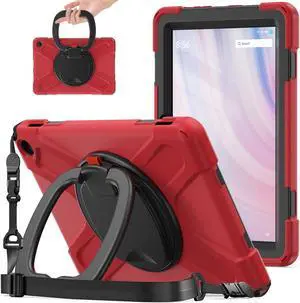 360 ° Rotation Portable Case for Fire HD 10 2023 10.1 inch Tablet, Rugged Case Rotating Stand Hand Strap Shoulder Carrying Strap Outdoor Cover,Red