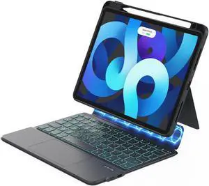 ZENLU iPad Case with Keyboard Detachable for 11inch iPad Pro (1/2/3/4 Gen) & 10.9/11inch iPad Air, Rugged Case with Trackpad, Pencil Holder, 7-Color Backlights, Vertical Kickstand (Black)
