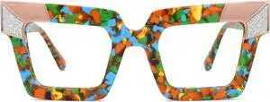 Zeelool Blue Light Blocking Glasses, Acetate Sqaure Glasses Frame for Women Eyeglasses with Clear Lenses Anti Eyestrain & UV from Computer/TV/Phone ZJGA675299-02B Floral