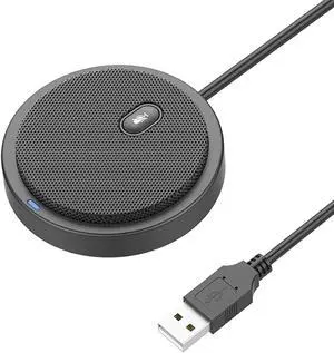 Upgraded USB Conference Microphone for Computer, 360deg Omnidirectional Condenser Mic with Mute Key, Great for Video Conference, Gaming, Chatting, Skype, Plug & Play, Windows macOS, Ideal for Gift