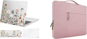 MOSISO Compatible with MacBook Pro 13 inch Case 2016-2020 A2338 M1 A2289 A2251 A2159 A1989 A1706 A1708, Multifunctional Sleeve Bag&Garden Flowers Case&Keyboard Cover&Screen Protector, Transparent&Pink