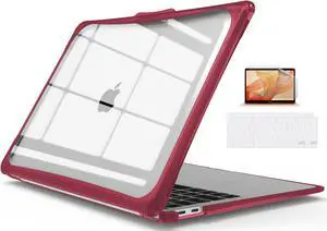 IBENZER Hexpact Compatible with New MacBook Air 13 Inch Case 2022 2021 2020 M1 A2337 A2179 A1932, Heavy Duty Case with Keyboard Cover&Screen Film&Screen Lock for Mac Air 13, Wine Red, AT13-WR+2
