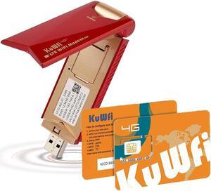 KuWFi 4G LTE USB Modem Dongle and 2GB Prepaid 4G LTE SIM Card