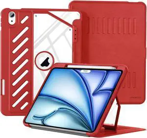 MoKo for iPad Air 11 Inch Case (M2) 2024, iPad Air 6th Generation Case/iPad Air 5th/4th Gen 2022/2020 with Pencil Holder, [Shockproof, Protective, Magnetic Stand, Clear Back Cover], Red