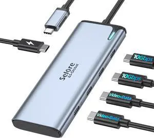 Selore&S-Global USB C Splitter USB C 4K/60Hz DP Alt Mode,USB C Hub Multiport Adapter with 2 USB C Video Output,10Gbps Data Transfer,100W PD,5 in 1 USB C to USB C Dual Monitor for Windows/Mac OS
