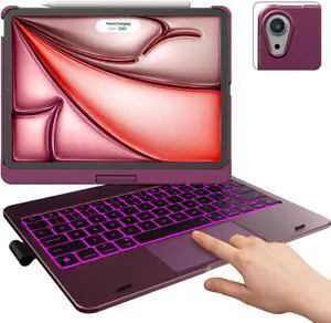 typecase Touch Keyboard Case with Trackpad for iPad Air 11-inch (M3 2025 / M2 2024): 360°Rotatable - 11 Colors Backlight - Wireless Keyboard with Pencil Holder for iPad Air 5th & 4th Gen,Raspberry