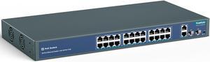 YuanLey 24 Port PoE Switch with 2 Gigabit Ethernet Uplink, 2 SFP Port, 400W PoE+ Port Support 802.3af/at, Unmanaged Network Switch with AI Watchdog, VLAN, Extend to 250m, Rackmount Plug and Play