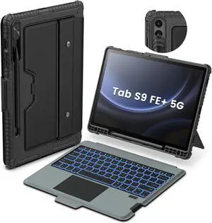 Nillkin for Samsung Galaxy Tab S9 FE Plus Detachable Keyboard Case with 7 Backlit, Kickstand, Trackpad, S Pen Holder, S9 FE+ 5G Tablet Case 12.4''