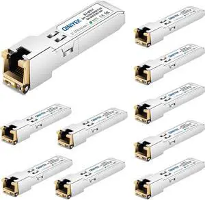 QINIYEK 10/100/1000BASE-T Copper SFP Ethernet Module, Gigabit SFP to RJ45 Mini-GBIC Transceiver for Cisco GLC-T/SFP-GE-T/GLC-TA, Mikrotik SRJ01, Netgear, Supermicro, up to 100m(Pack of 10)