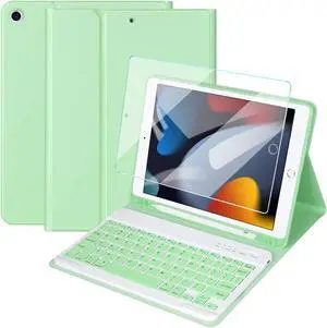 Nanhent Keyboard Case with Screen Protector for iPad 10.2" 9th Generation / 8th Gen / 7th Gen, Built-in Pencil Holder Magnetic Detachable Wireless Keyboard Cover with Tempered Glass (Green)