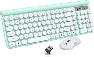 Rechargeable Keyboard and Mouse Combo, 2.4Ghz Wireless Compact Retro Mute Computer Keyboard and Mice Set for Laptop Desktop PC (Light Green)