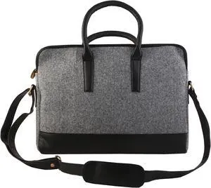 Mysa Grey Felt Vegan Leather Slim Vintage Messenger Crossbody Satchel Shoulder Briefcase Sleeve Bag withAdjustable Strap for Office Work Travel fits upto 14.5" Computer Laptop Tablet, Men Women