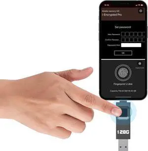 YIGORN 128GB Encrypted USB Drive,Fingerprint Flash Drive,Secure Password Protected U Disk, USB Memory Stick, USB Thumb Drive,Encryption Storage for iPhone/iPad/iPadmini/Mac/PC