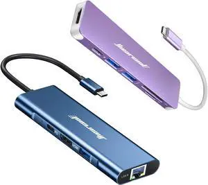 Hiearcool 8IN1 USB C Hub Ethernet (Blue), 7IN1 USB C Dongle (Purple)