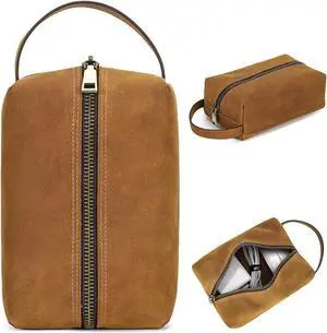 CataPurus Electronic Organizer Zipper Bag, Top Grain Leather, Handmade Vintage Design, Portable Travel Electronic Accessories Storage Cases for Phone, USB Cables, Chargers, Hard Drive, Daily Cosmetics