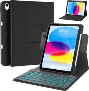 BLUTLOTUS Keyboard Case for iPad 10th Generation 2022 10.9 inch,360deg Rotatable Keyboard Case with Pencil Holder, 7 Color Backlit Detachable Bluetooth Keyboard,Smart Folio Tablet Cover (Black)