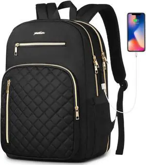 YAMTION Backpack Women Laptop,17.3 Inch Backpack with USB for Uni College Students Teacher Business Work,Black
