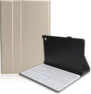 ASHATA Keyboard Case for Galaxy Tab A7 T500 T505 Tablet 10.4 Inch, PU Leather Stand Cover with Magnetic Detachable Bluetooth Keyboard & Touchpad (Gold)