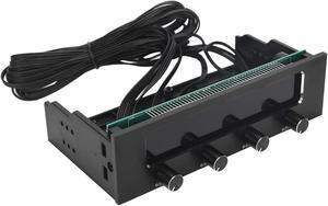 5.25 Inch Fan Speed Controller, Computer Fan Controller Front Panel, Fan Controller for Computer CPU Multifunctional 4-Channel Front Panel LCD Display