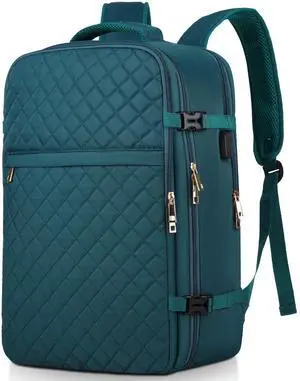 MOMUVO Large Travel Backpack Women, Flight Approved Carry On Backpack, Water Resistant Anti-Theft Large Casual Daypack Fit 17 Inch Laptop with USB Charging Port, Peacock Blue
