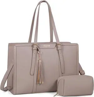 LOVEVOOK Laptop Tote for Women - 15.6 inch Lightweight PU Laptop Bag, Large Capacity Computer Bag with Clutch Purse for Business, Work, Travel, School, Casual (Cinnamon, 15.6 Inch)