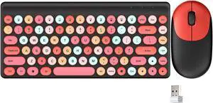 Fashion Wireless Keyboard and Mouse Combo, USB Cordless Cute Round Key Smart Power-Saving Ultra Slim Combo for Laptop, PC, Computer and Desktop